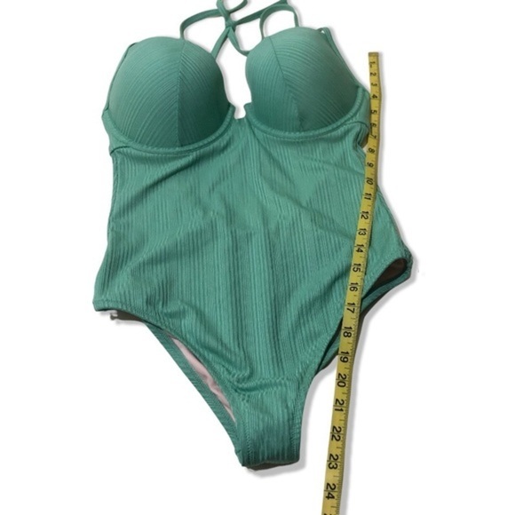 NWOT Aqua Turquoise Blue Green Ribbed Push Up Cups Swimsuit One Piece New - Picture 6 of 9